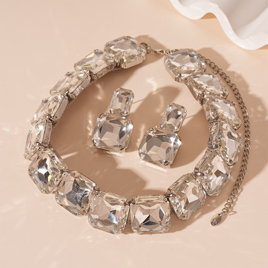 Square Crystal Collar Necklace & Earring Set