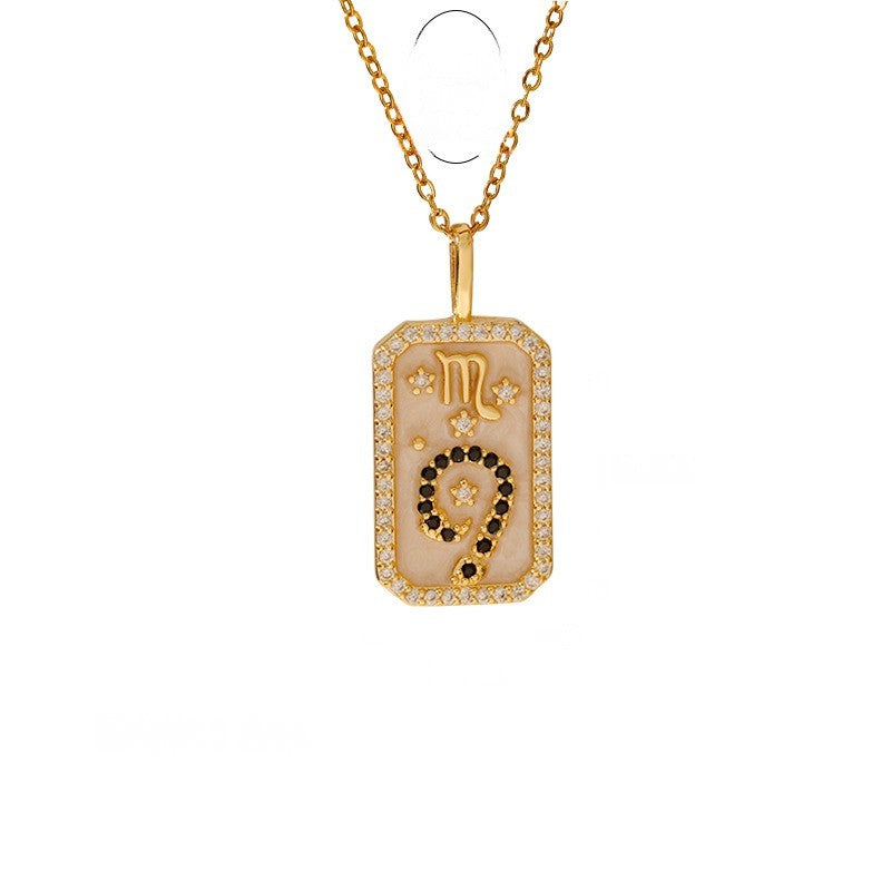 Zodiac Crystal Rectangular Pendant Necklace