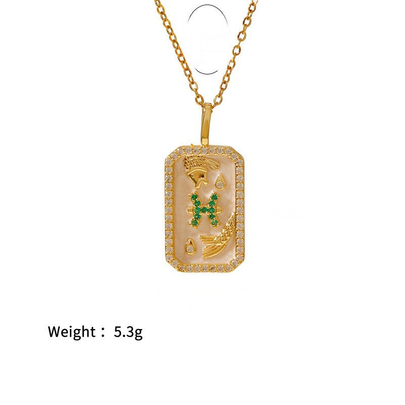 Zodiac Crystal Rectangular Pendant Necklace