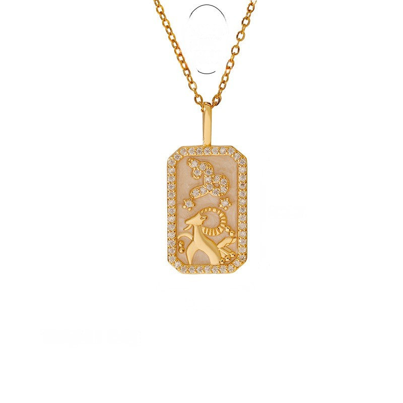 Zodiac Crystal Rectangular Pendant Necklace