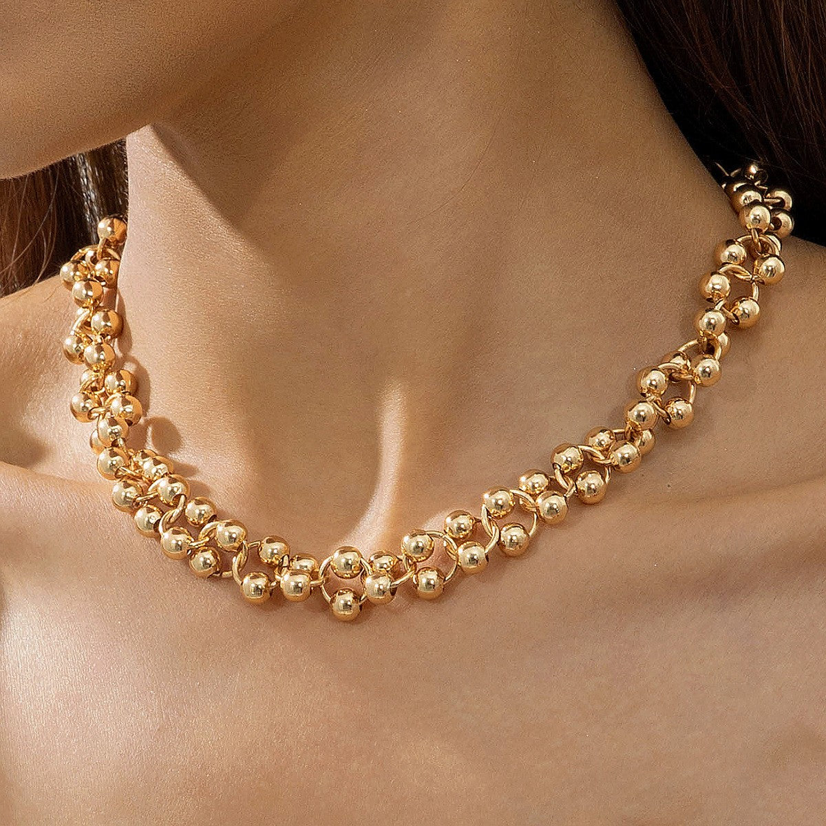 Round Bead Link Necklace & Bracelet Set