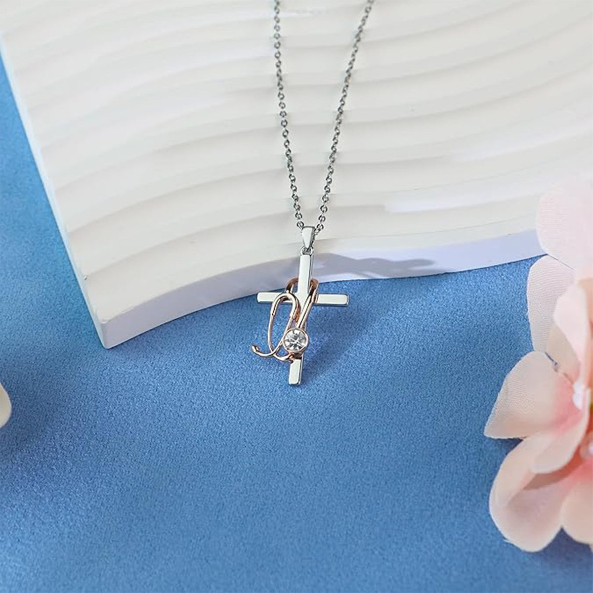 Cross & Heart Loop Pendant Necklace