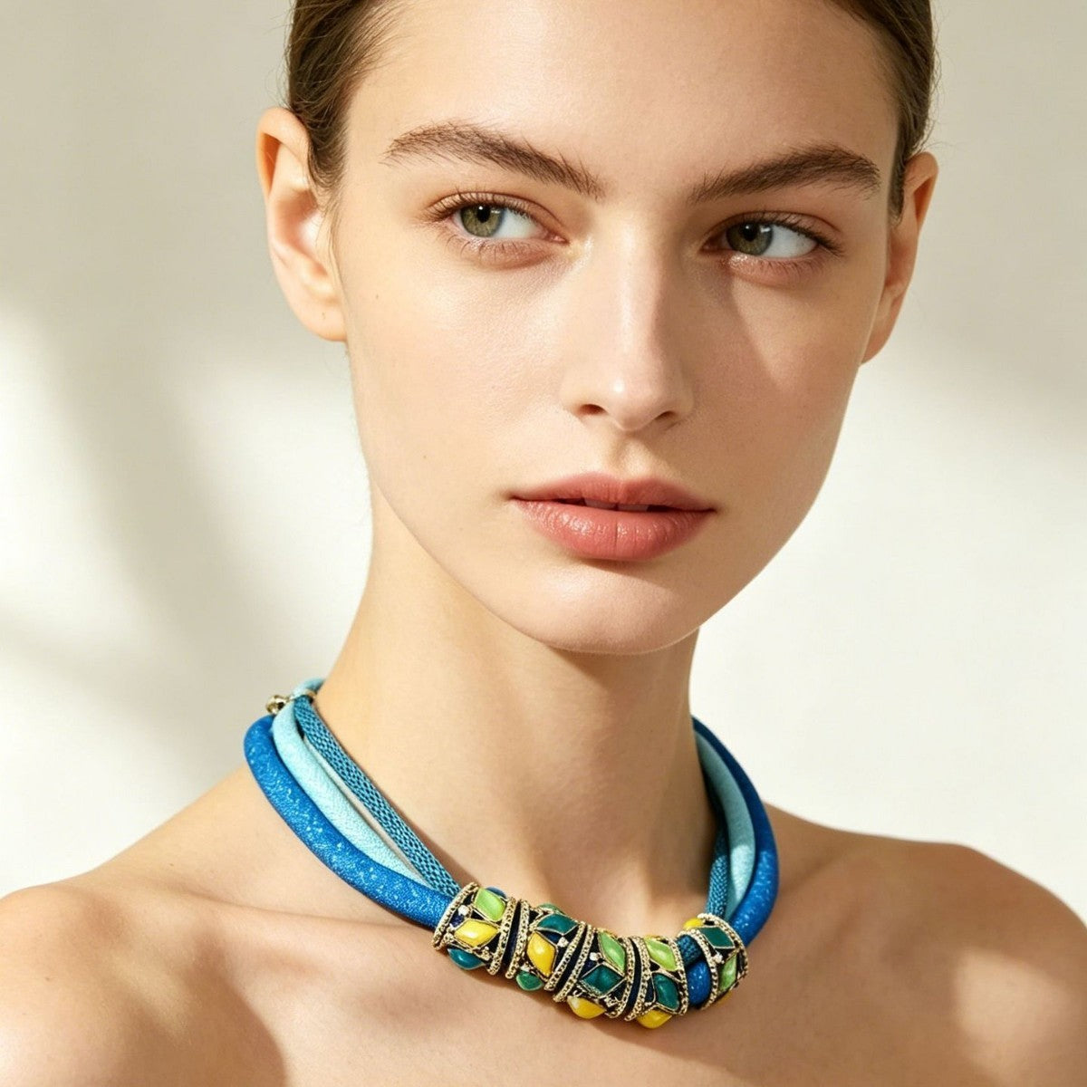 Layered Leaf Bead Choker Necklace