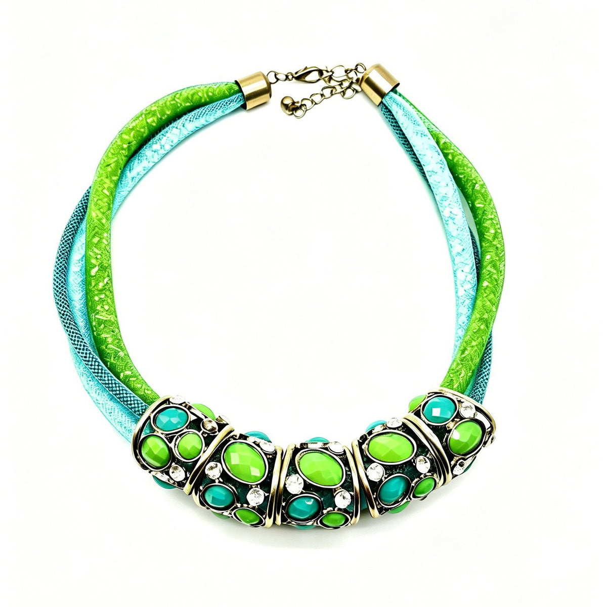 Layered Leaf Bead Choker Necklace