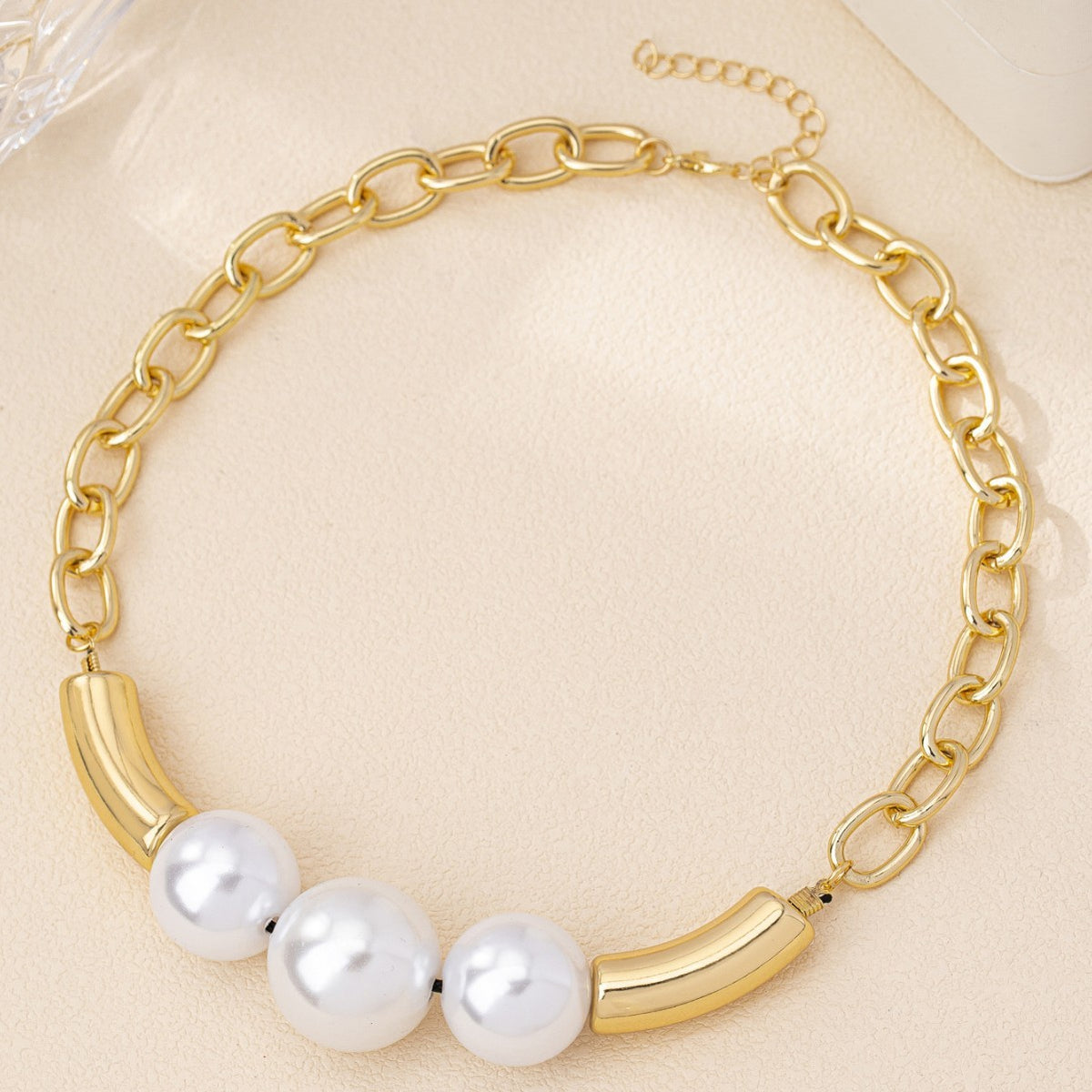 Curved Bar Triple Pearl Necklace