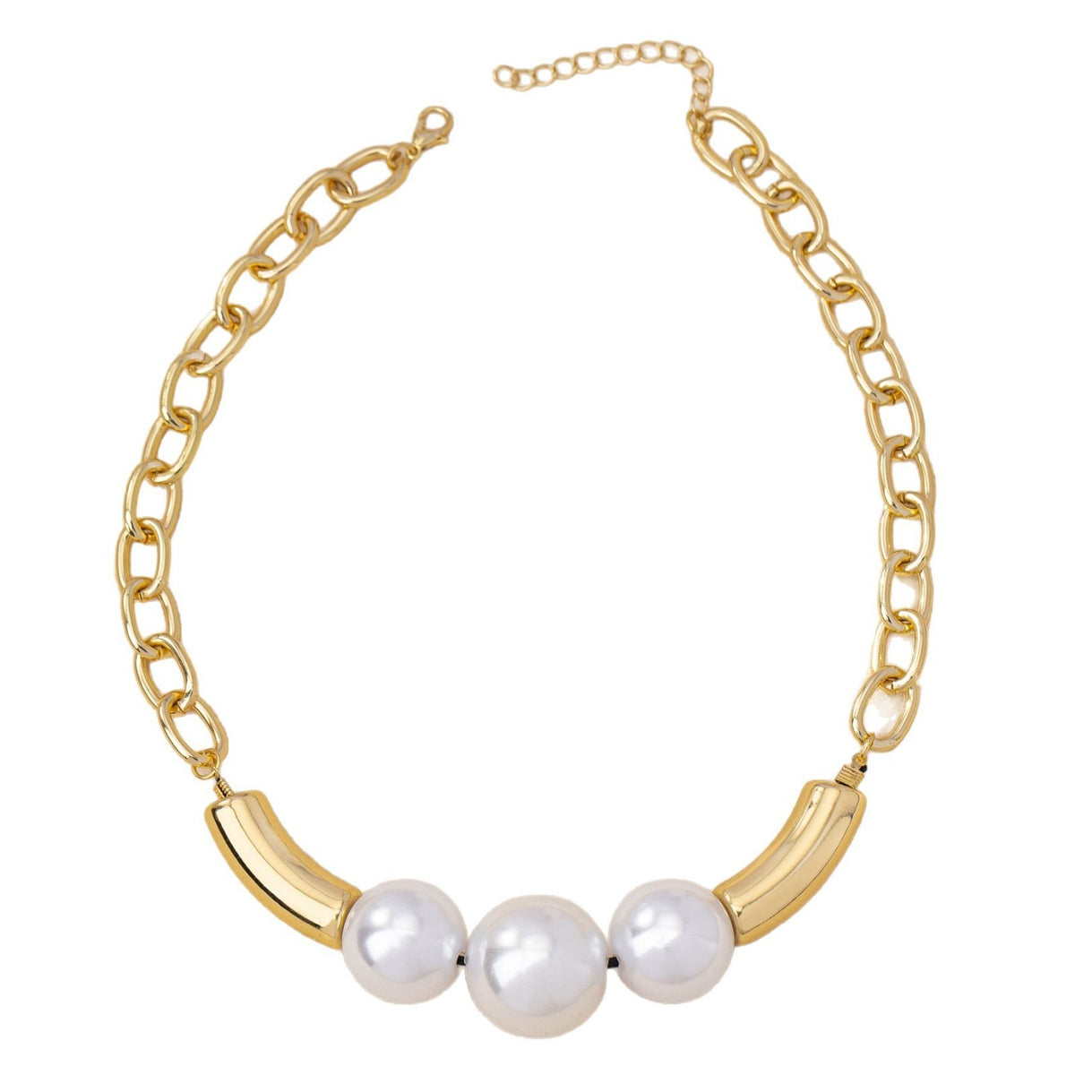 Curved Bar Triple Pearl Necklace