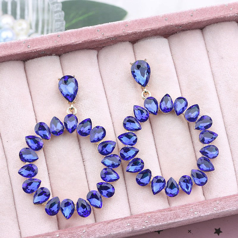 Pink Crystal Oval Hoop Earrings