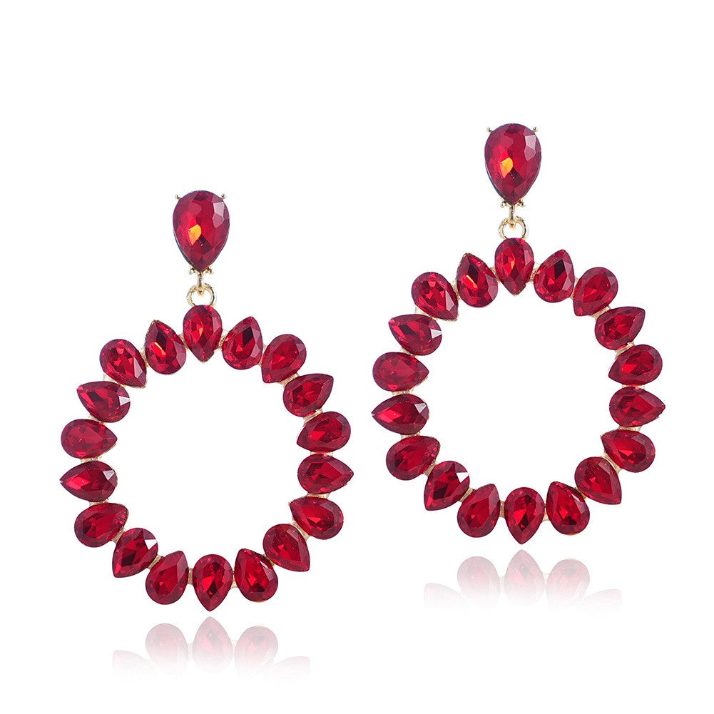 Pink Crystal Oval Hoop Earrings