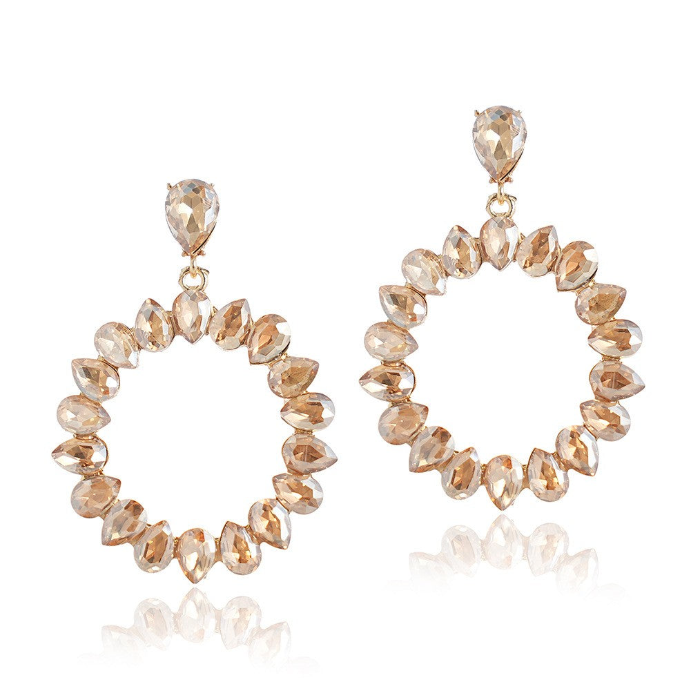 Pink Crystal Oval Hoop Earrings