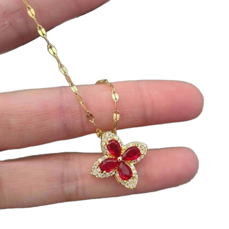 Green Crystal Charm Pendant Necklace