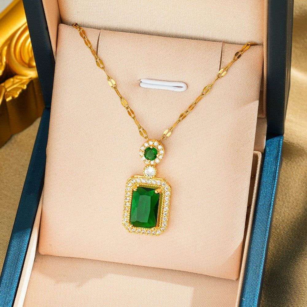 Green Crystal Charm Pendant Necklace