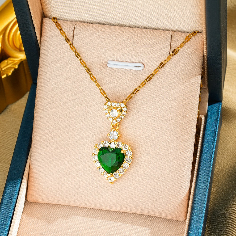 Green Crystal Charm Pendant Necklace
