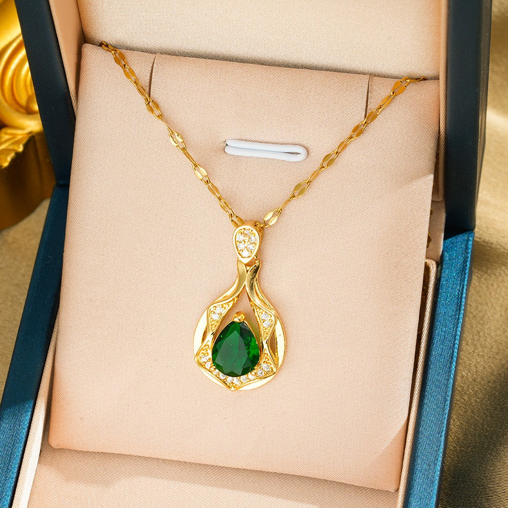 Green Crystal Charm Pendant Necklace