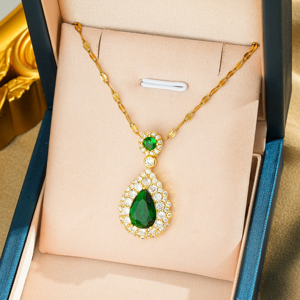 Green Crystal Charm Pendant Necklace