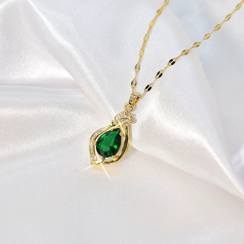 Green Crystal Charm Pendant Necklace
