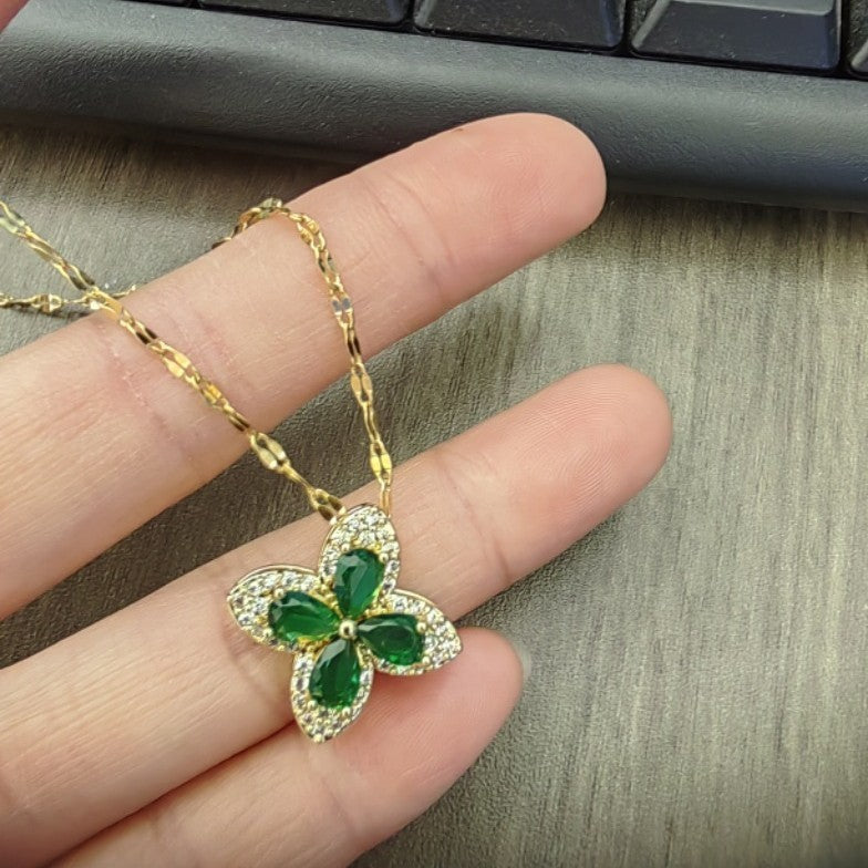 Green Crystal Charm Pendant Necklace