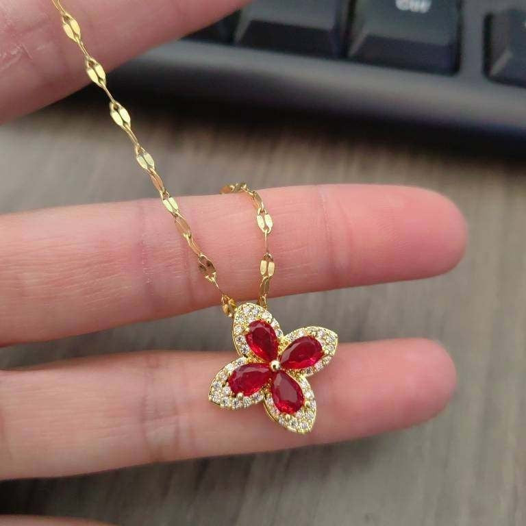 Green Crystal Charm Pendant Necklace