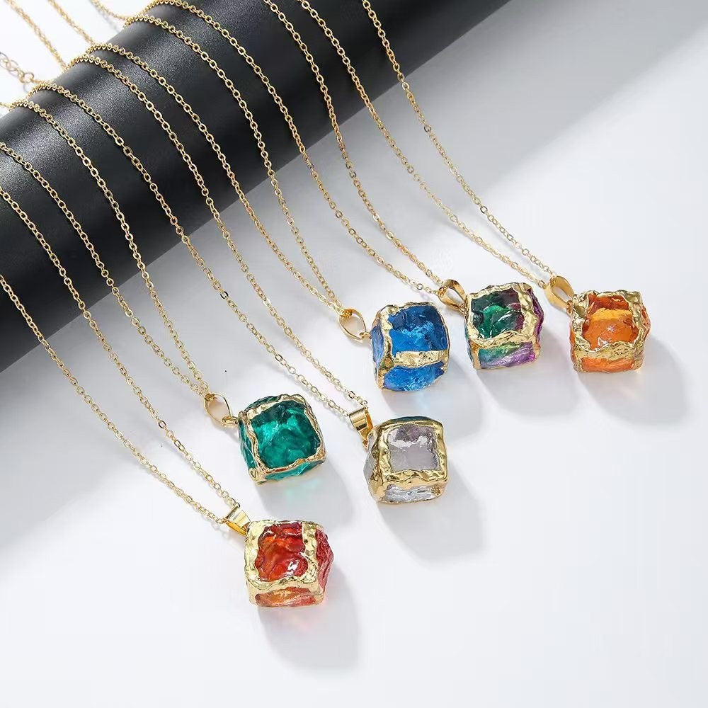 Textured Square Crystal Necklace