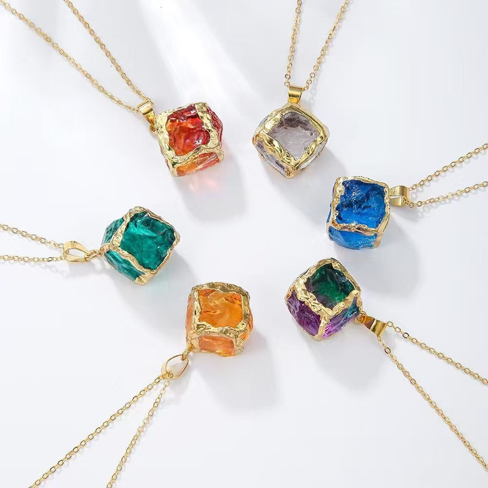 Textured Square Crystal Necklace