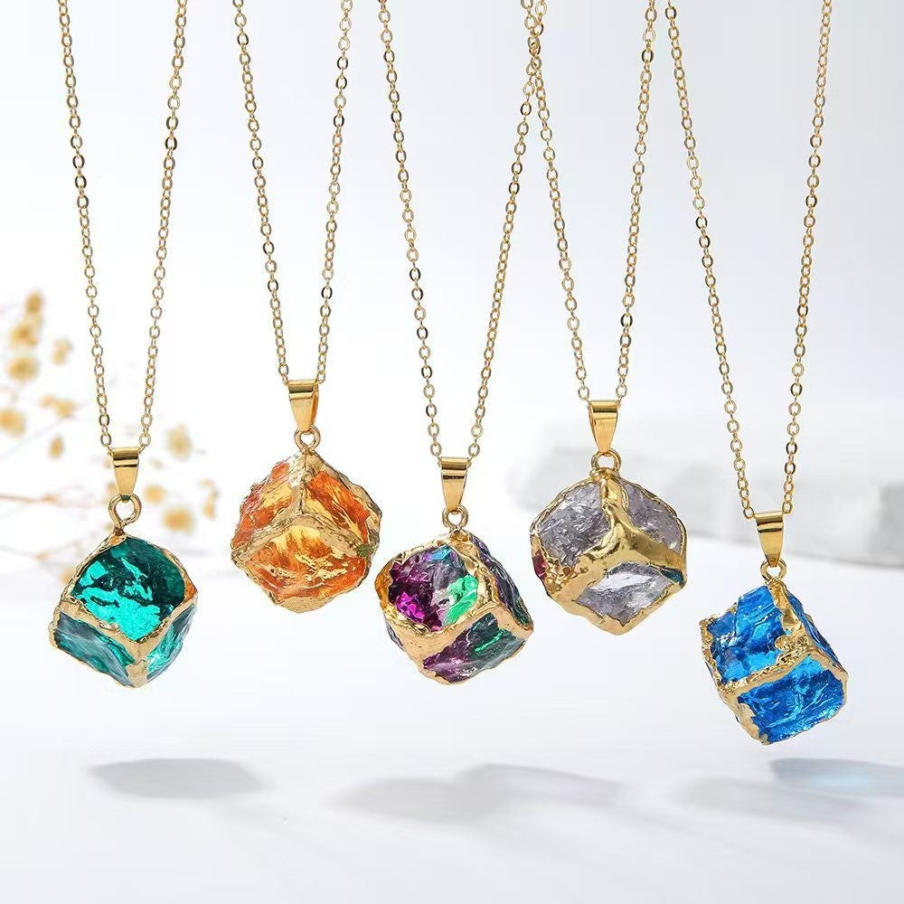 Textured Square Crystal Necklace