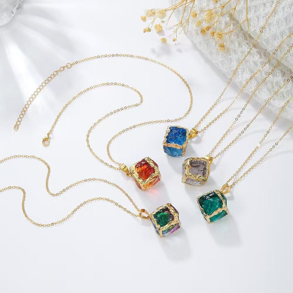 Textured Square Crystal Necklace