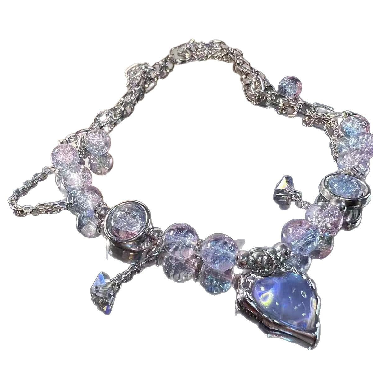 Iridescent Bead Heart Charm Bracelet