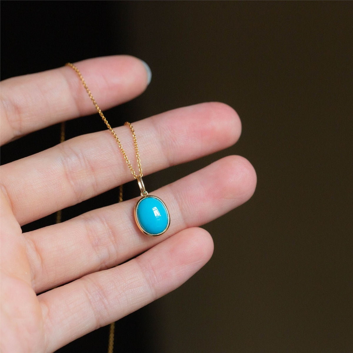 Turquoise Oval Bezel Pendant Necklace
