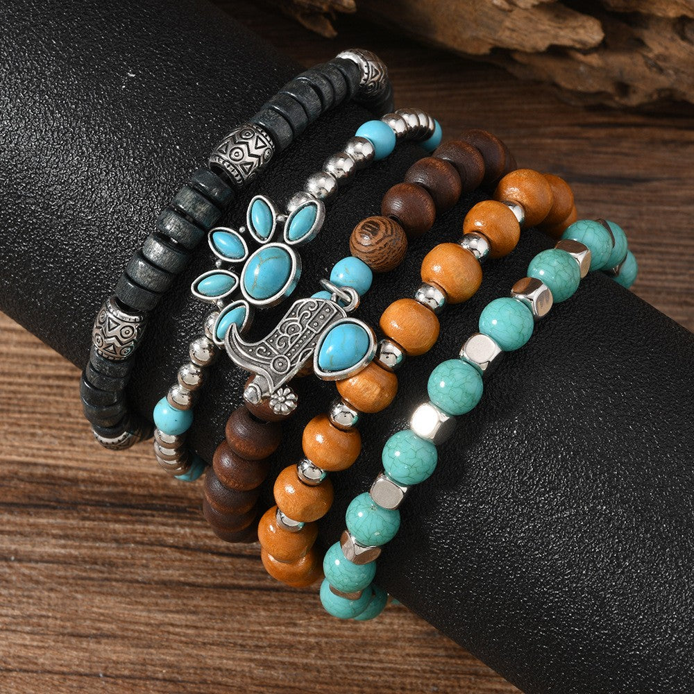 Turquoise Paw & Boot Beaded Bracelet Set