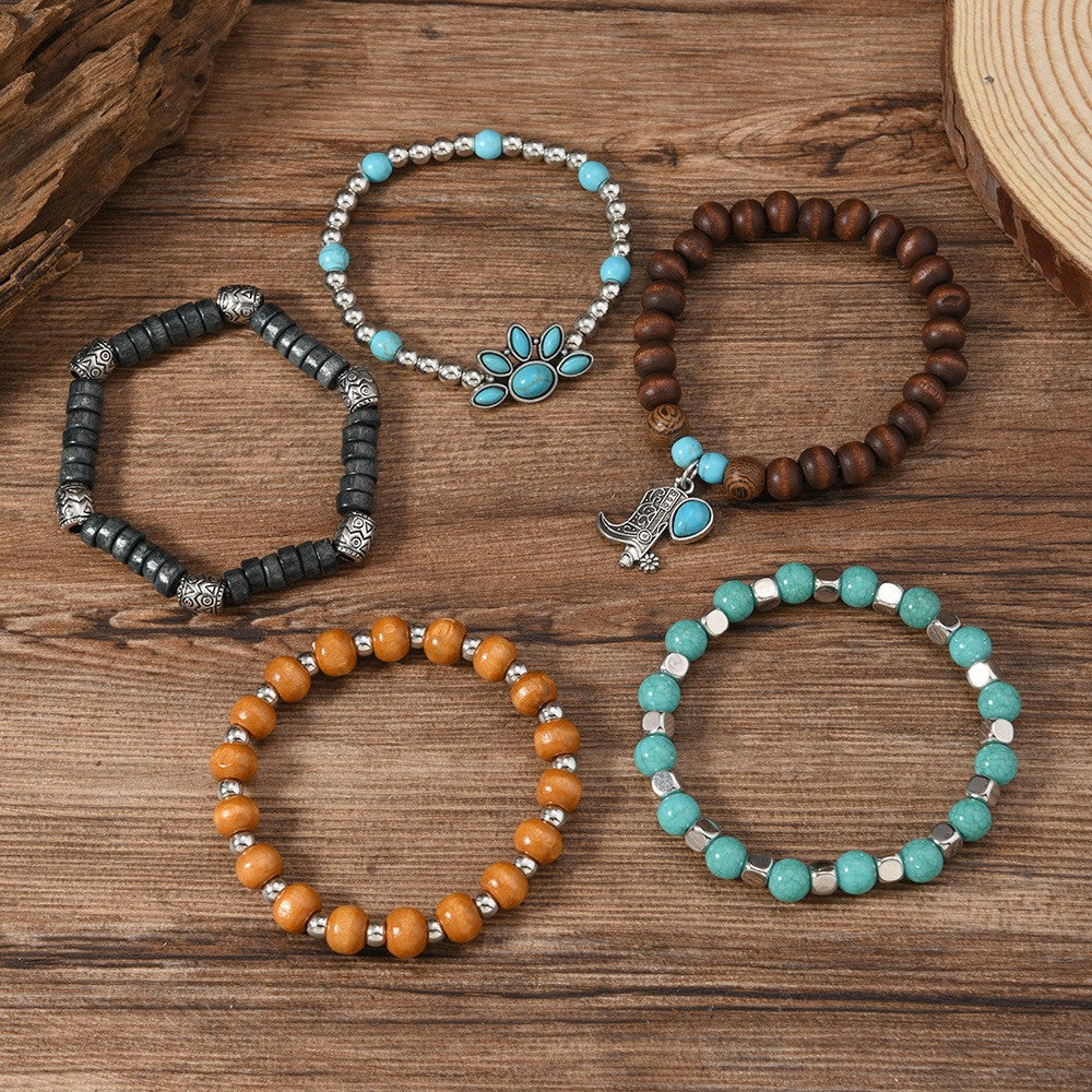 Turquoise Paw & Boot Beaded Bracelet Set