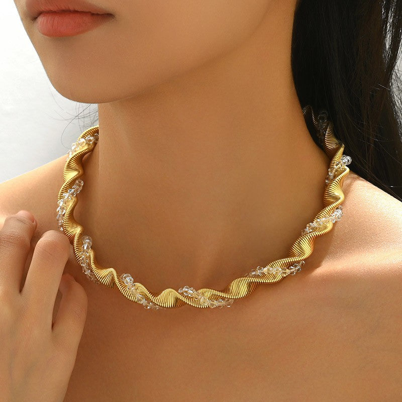 Crystal Wave Choker Necklace