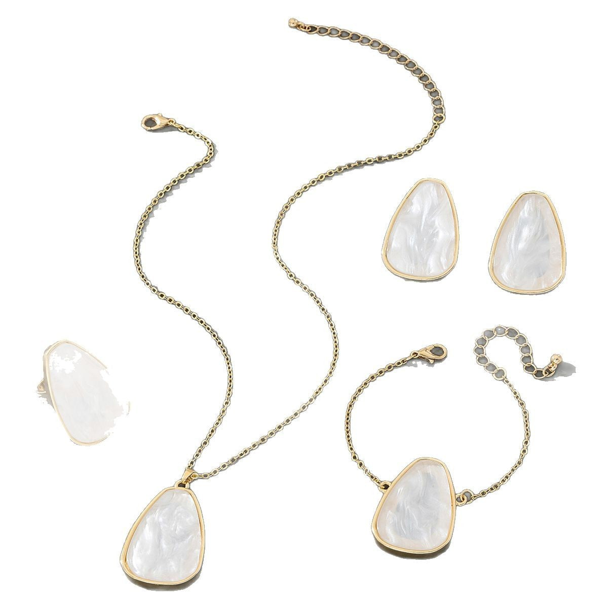 White Marbled Teardrop Jewelry Set