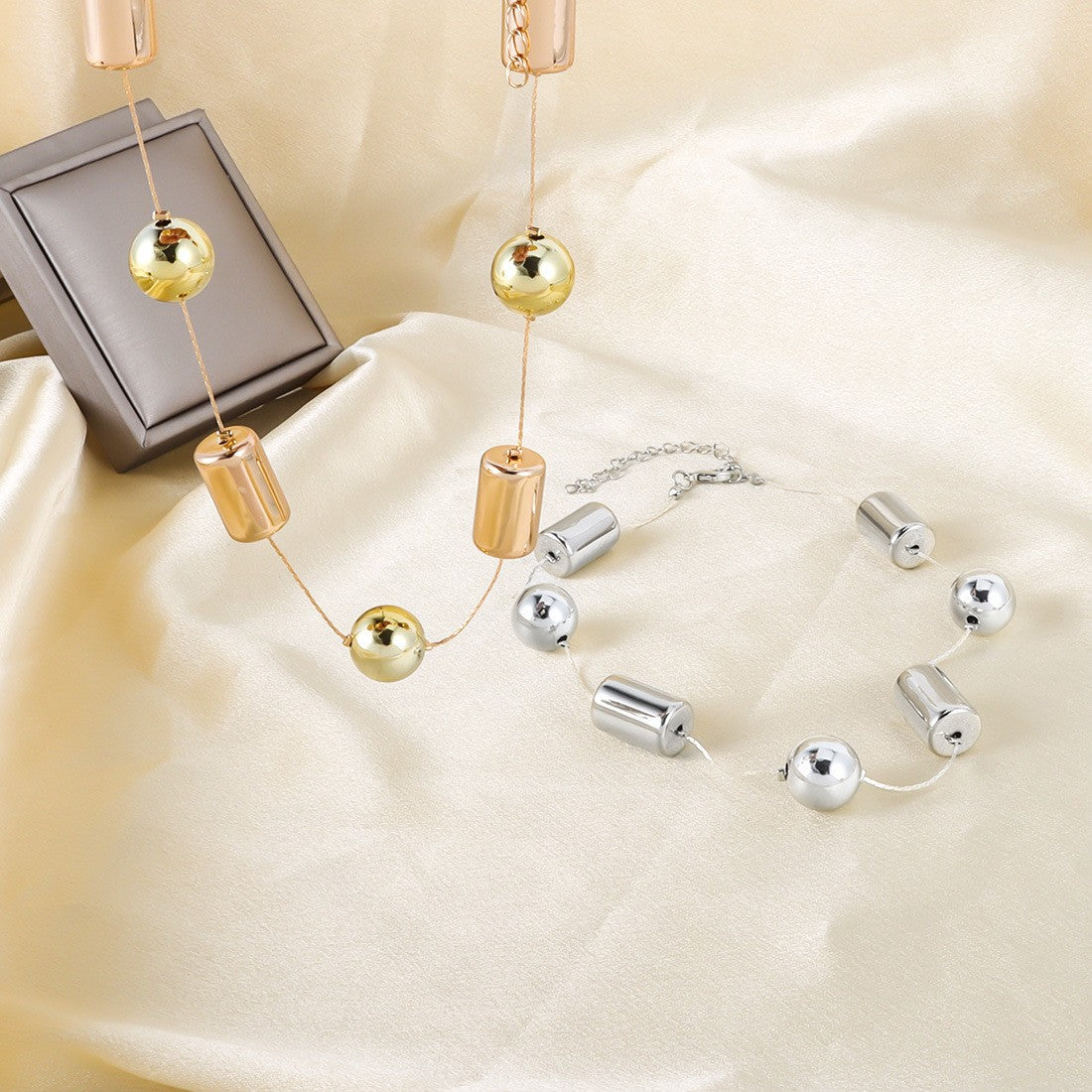 Silver Cylinder & Sphere Choker Necklace