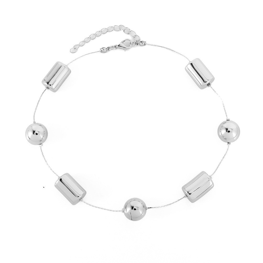 Silver Cylinder & Sphere Choker Necklace