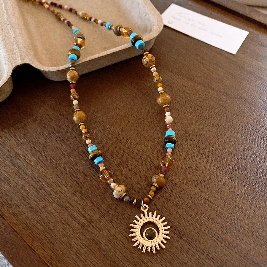 Turquoise Bead Sunflower 2-Piece Necklace Set