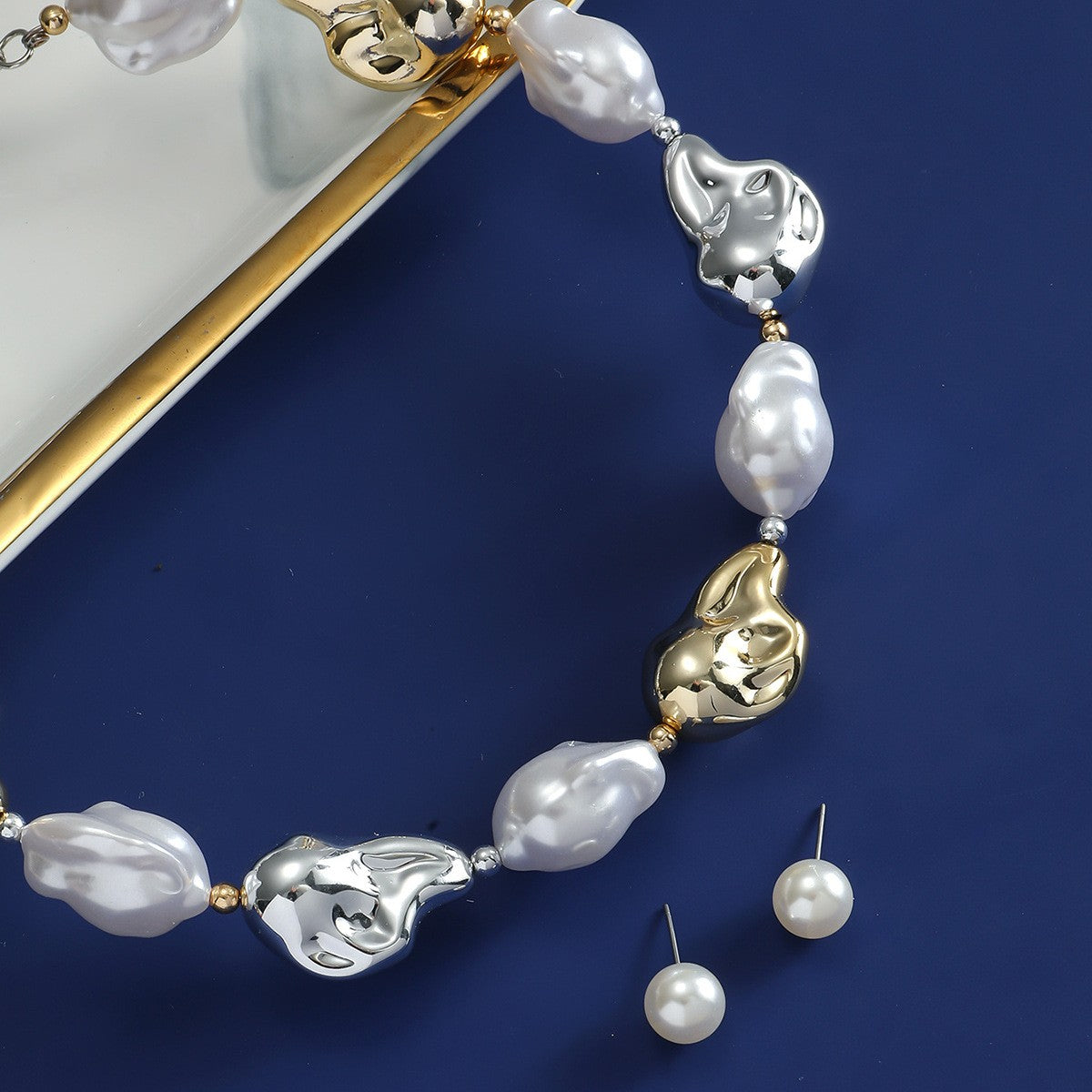 Sculptural Pearl Link Necklace