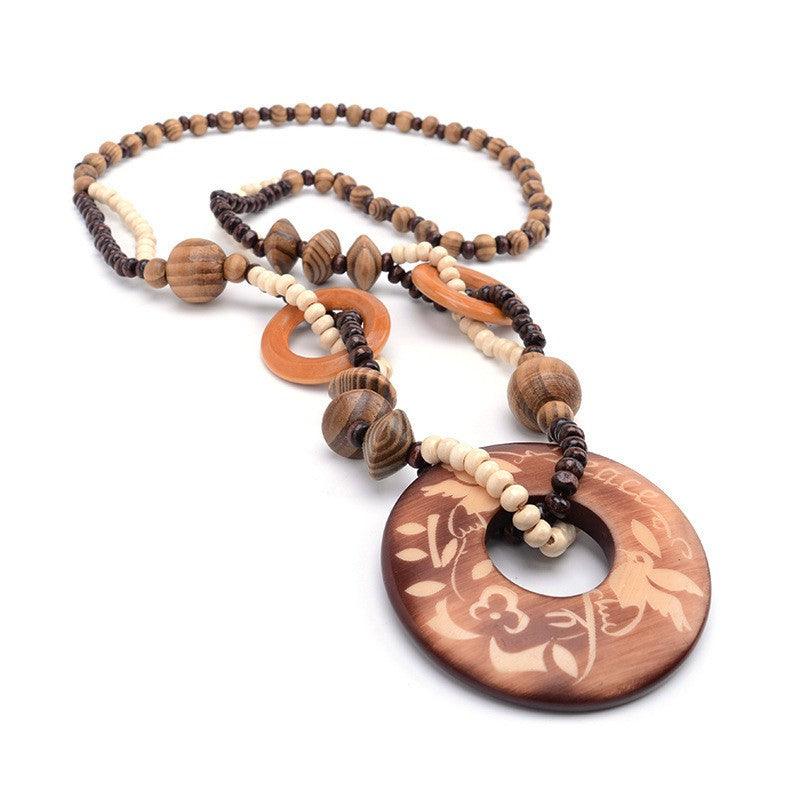 Floral Wooden Bead Necklace