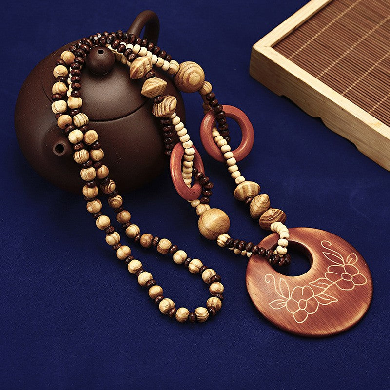Floral Wooden Bead Necklace