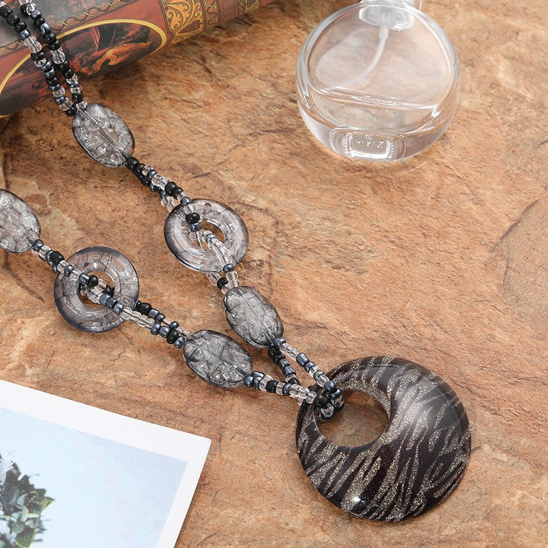 Floral Wooden Bead Necklace