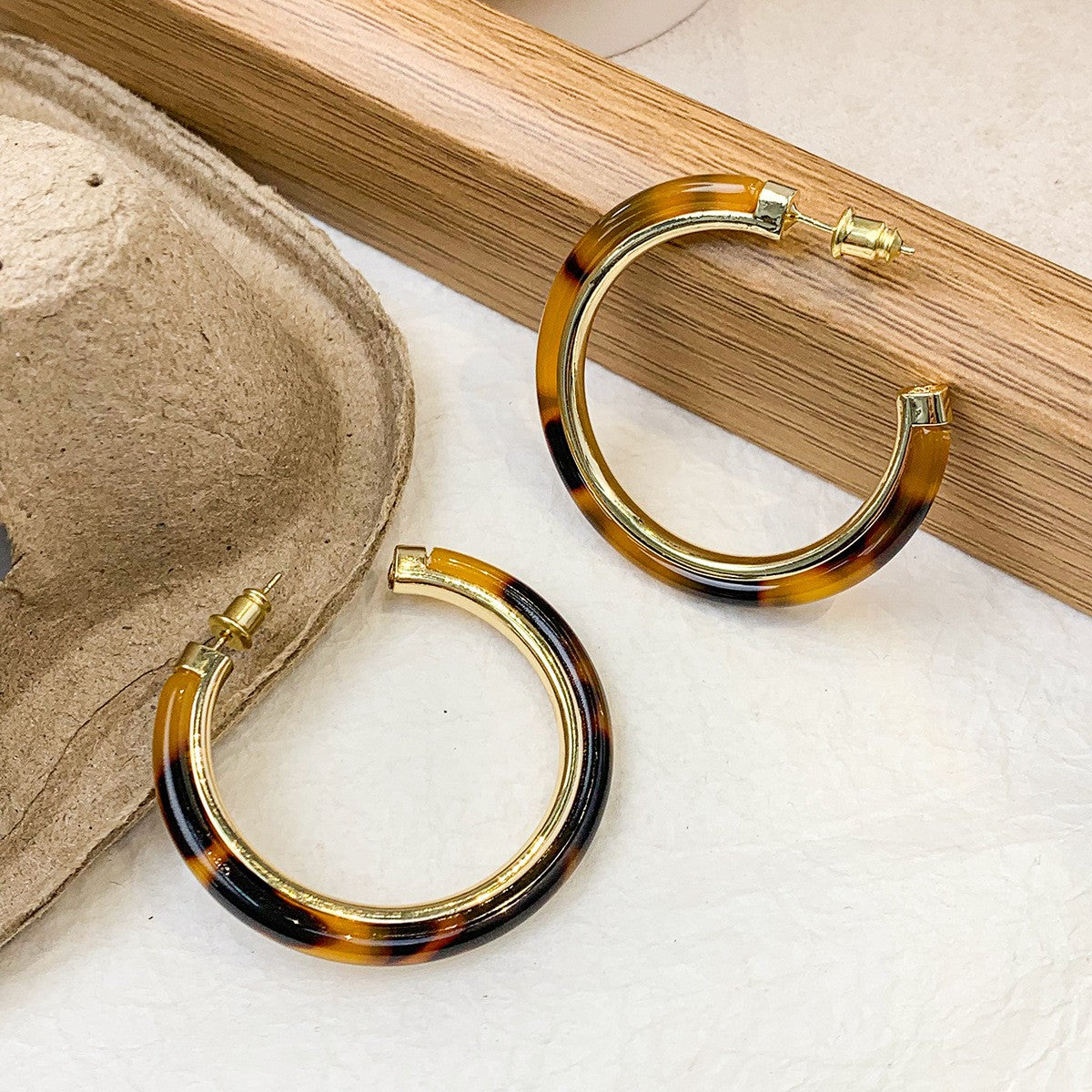 Tortoise Gold Trim Hoop Earrings