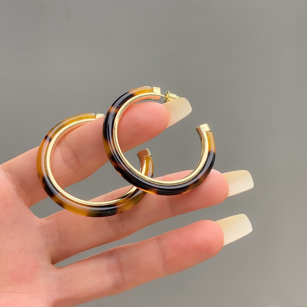 Tortoise Gold Trim Hoop Earrings