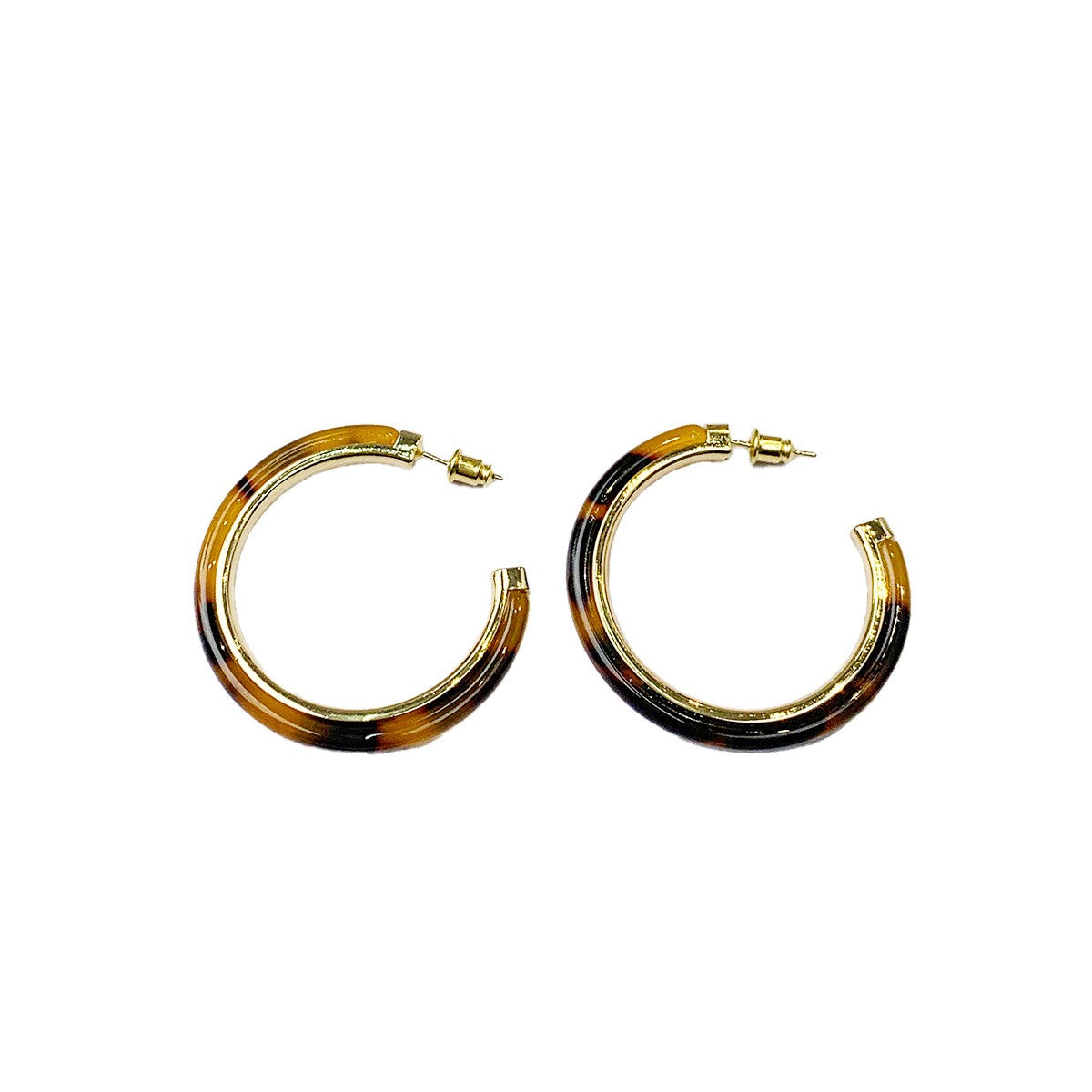 Tortoise Gold Trim Hoop Earrings