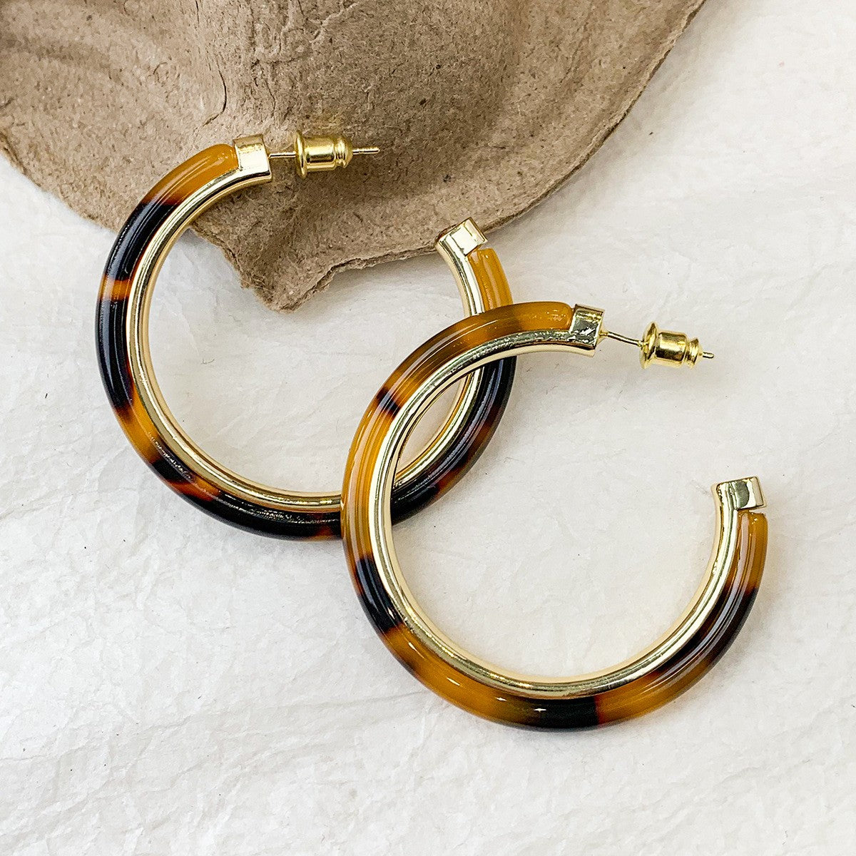 Tortoise Gold Trim Hoop Earrings