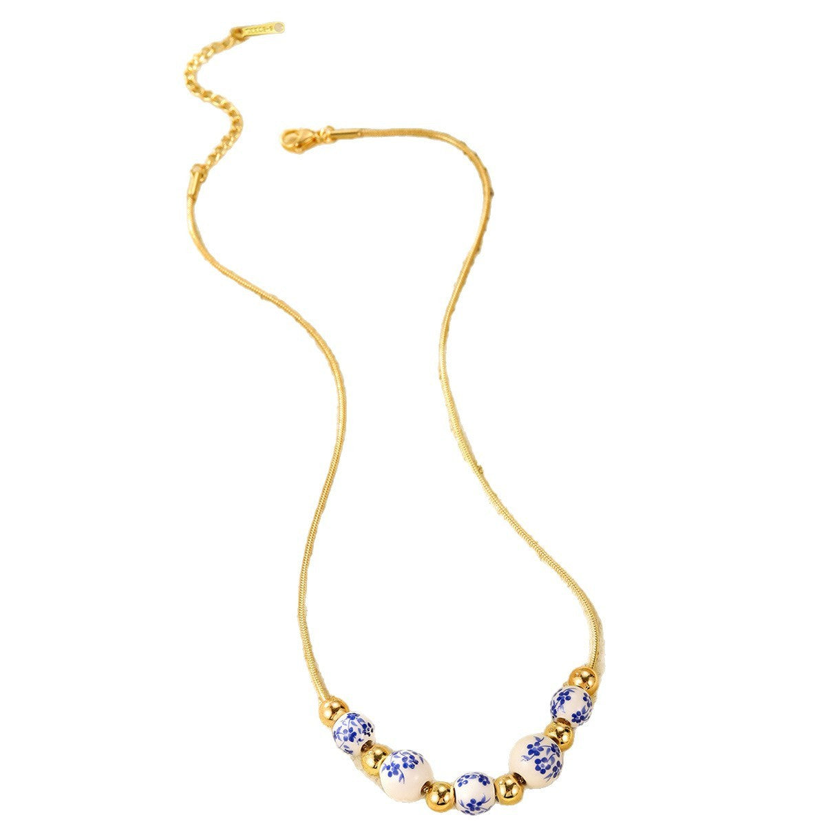 Blue Floral Bead Chain Necklace