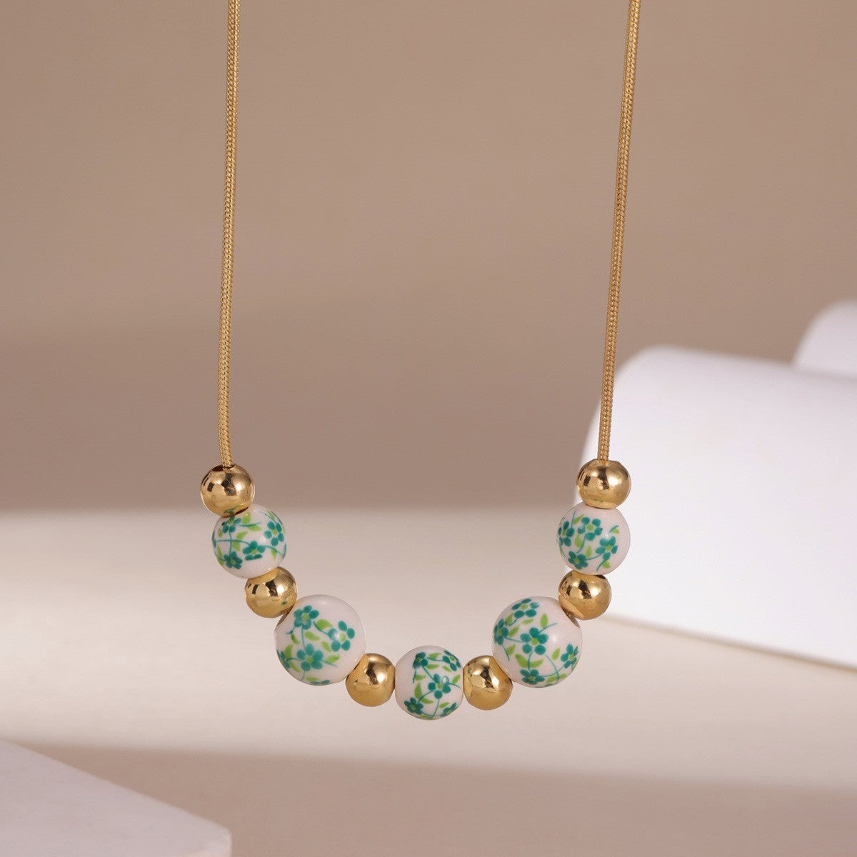 Blue Floral Bead Chain Necklace