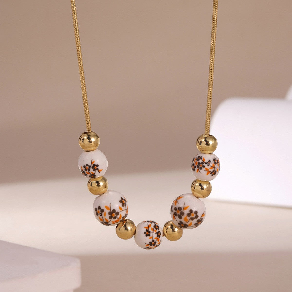 Blue Floral Bead Chain Necklace
