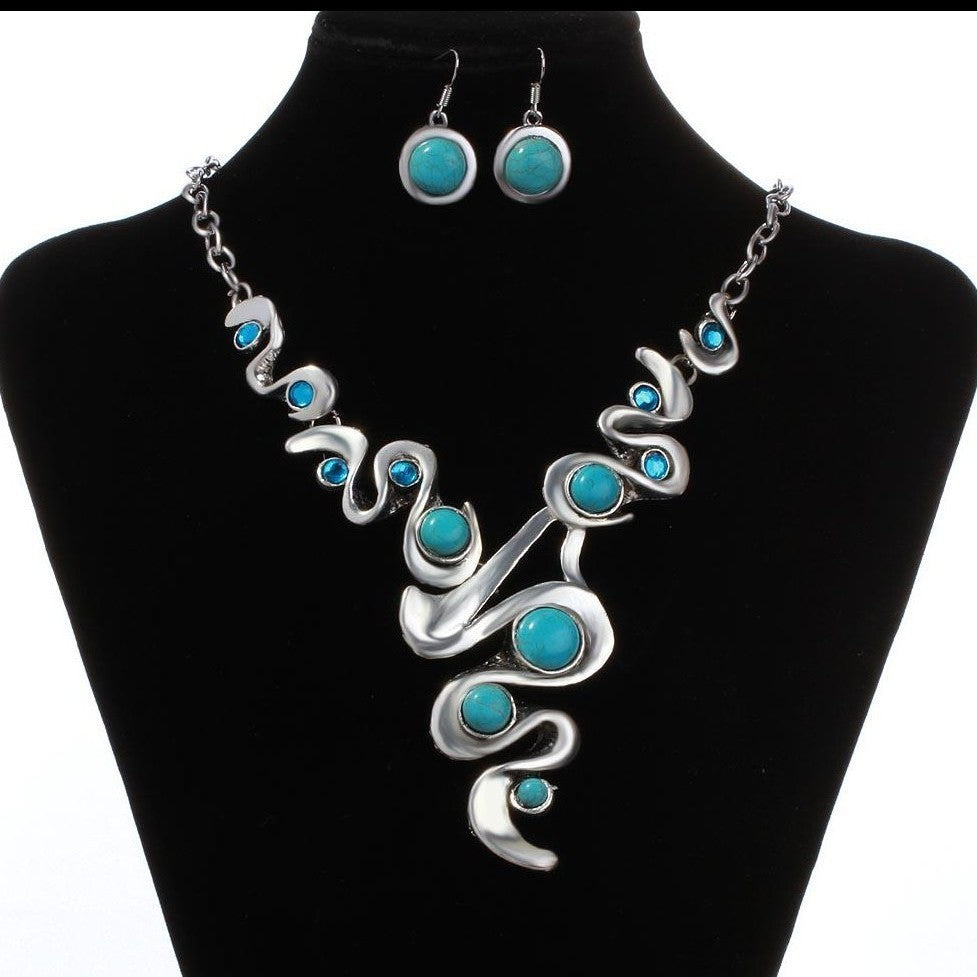 Turquoise Vine Statement Necklace & Earring Set