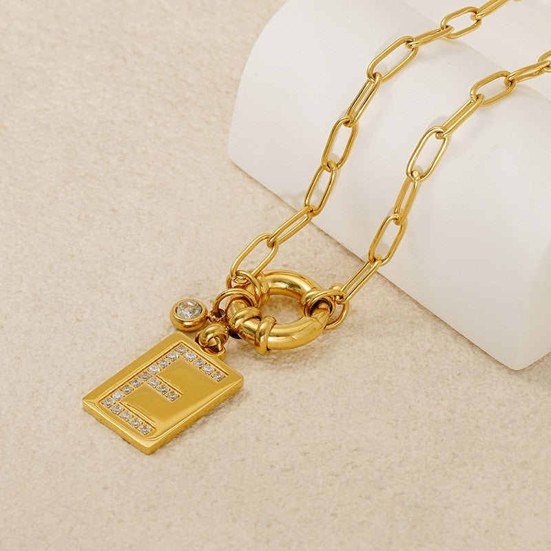 Crystal Initial Square Link Necklace