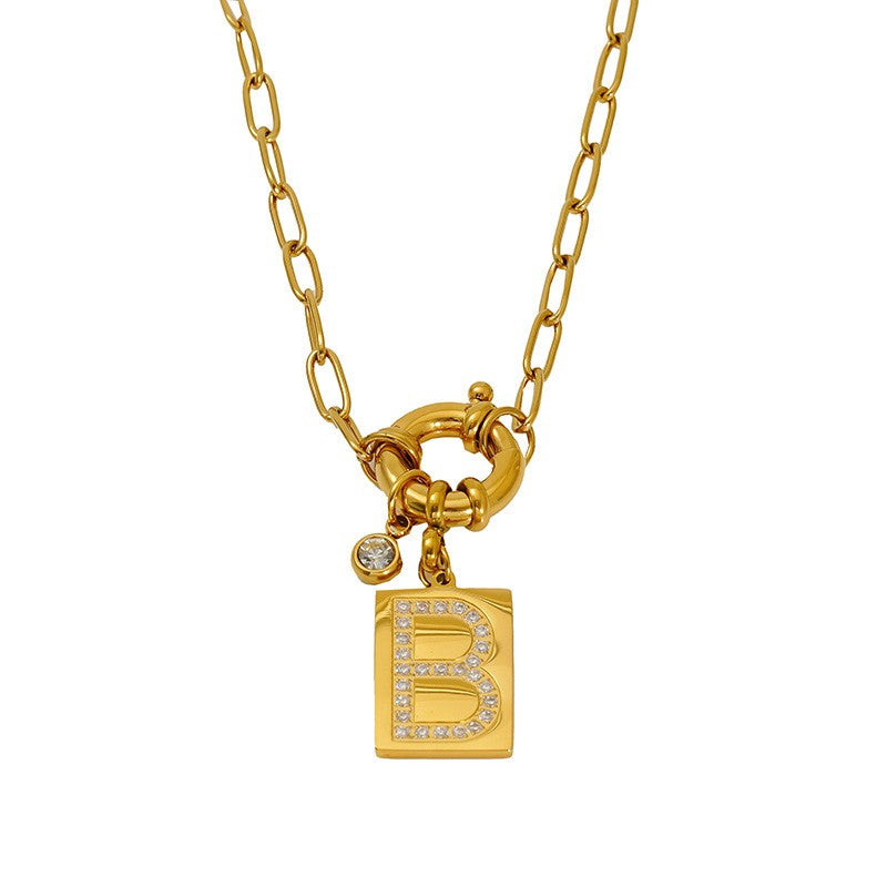 Crystal Initial Square Link Necklace