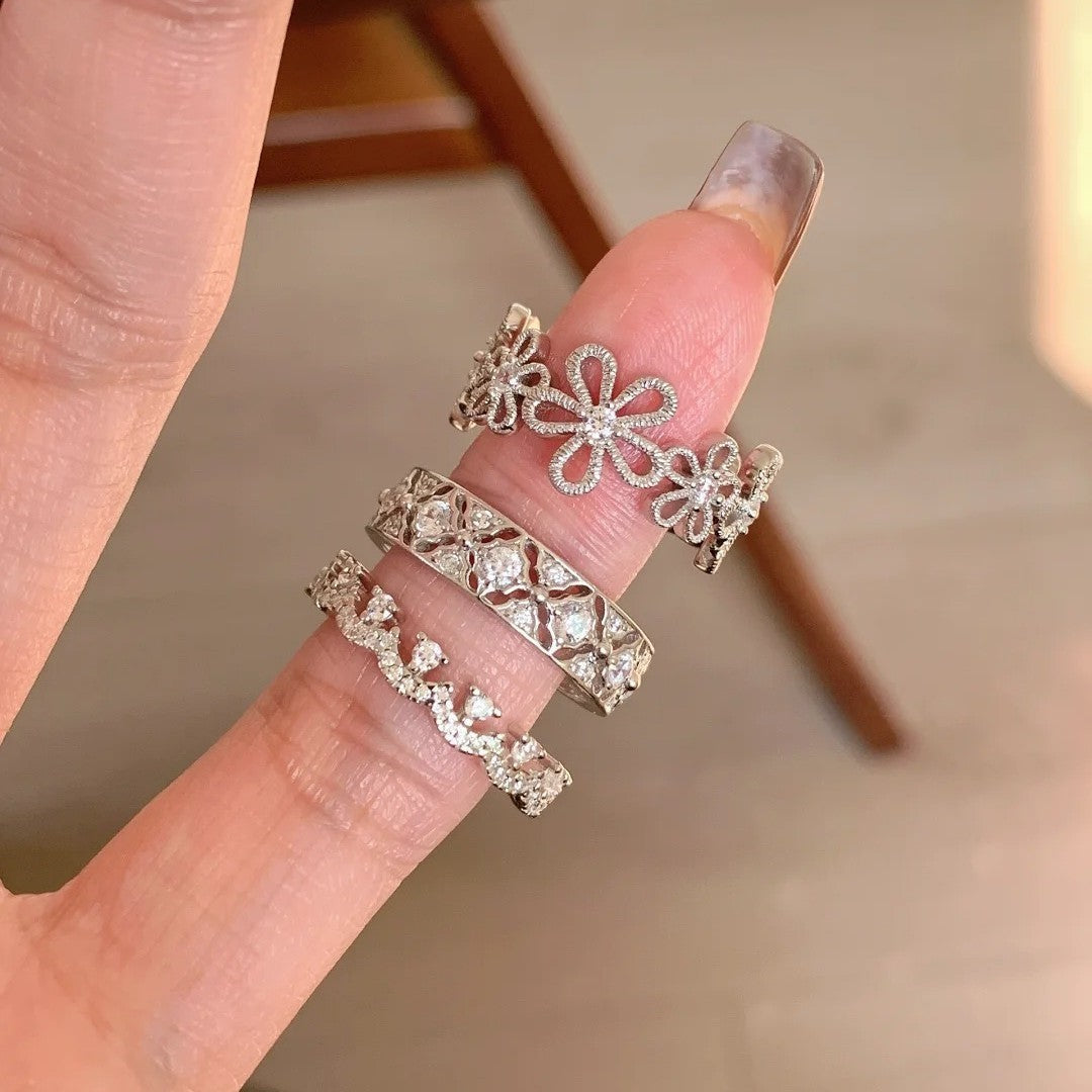 Floral & Diamond Cut Band Ring
