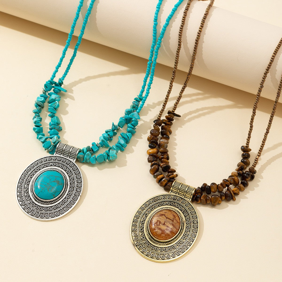 Stone Chip Medallion Necklace